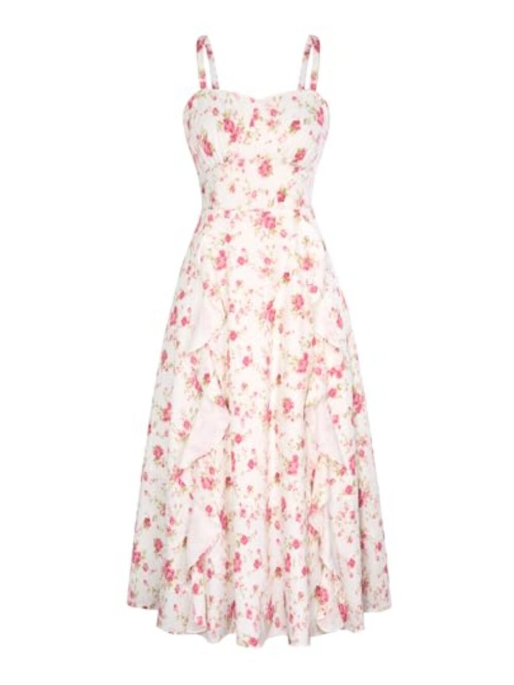 Boho Midi Spaghetti Ruffle Dress Empire Waist Floral Maxi